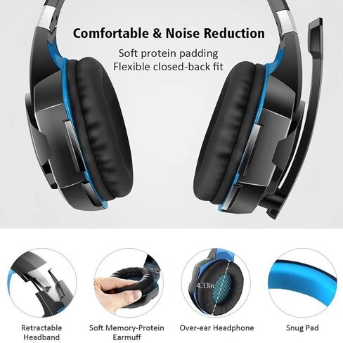 Gaming Headset, G2000 Over-Ear Gaming Headset,120-Degree Rotating Bass Noise Cancelling Mic,50mm Driver Unit,Skin-Friendly Breathable Over Ear Headphones with LED Lights for PC, Gamer - White in Kuwait