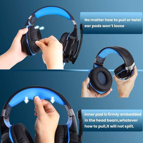 Gaming Headset, G2000 Over-Ear Gaming Headset,120-Degree Rotating Bass Noise Cancelling Mic,50mm Driver Unit,Skin-Friendly Breathable Over Ear Headphones with LED Lights for PC, Gamer - White in Kuwait