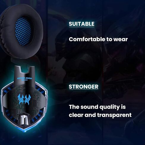 Gaming Headset, G2000 Over-Ear Gaming Headset,120-Degree Rotating Bass Noise Cancelling Mic,50mm Driver Unit,Skin-Friendly Breathable Over Ear Headphones with LED Lights for PC, Gamer - White in Kuwait
