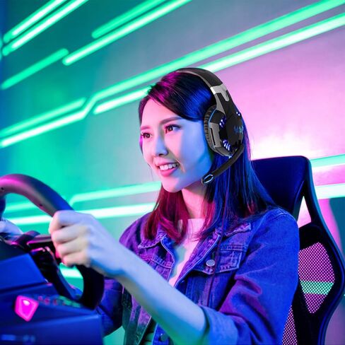 Gaming Headset, G2000 Over-Ear Gaming Headset,120-Degree Rotating Bass Noise Cancelling Mic,50mm Driver Unit,Skin-Friendly Breathable Over Ear Headphones with LED Lights for PC, Gamer - White in Kuwait