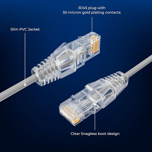 Cableleader 25ft Ultra Slim Cat6 UTP Ethernet Network Patch Cable ، 10Gbps Snagless Boot ، 28awg Pure Bare Copper Wire ، RJ45 مع جهات اتصال مطلية بالذهب ، رمادي in Kuwait