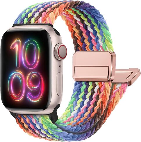 حلقة مغناطيسية مضفرة قابلة للتمدد - متوافقة مع سوار ساعة Apple 40 مم 41 مم 44 مم 45 مم iWatch Bands Ultra/2 49 مم 38 مم 42 مم للنساء والرجال، حزام نايلون منسوج مرن لسلسلة ساعات Apple 9 8 7 6 5 4 3 2 SE in Saudi Arabia