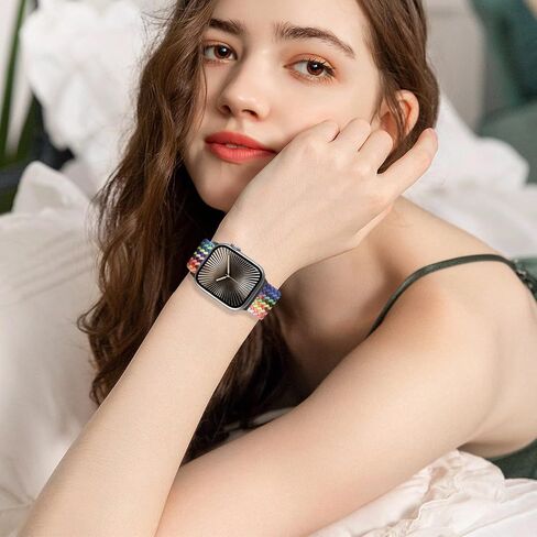 حلقة مغناطيسية مضفرة قابلة للتمدد - متوافقة مع سوار ساعة Apple 40 مم 41 مم 44 مم 45 مم iWatch Bands Ultra/2 49 مم 38 مم 42 مم للنساء والرجال، حزام نايلون منسوج مرن لسلسلة ساعات Apple 9 8 7 6 5 4 3 2 SE in Saudi Arabia