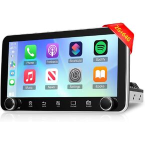 [2G+64G] 10.36 inch Android Single Din Car Stereo, 10 inch Touch Screen Radio with Wireless Carplay/Android Auto/EQ Audio/SWC/Bluetooth/WiFi/FM RDS Radio