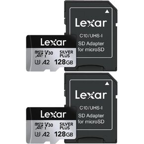 Lexar LMSSIPL128G-BNANU 128GB Professional Silver Plus microSDXC Card, 205MB/s Read, 150MB/s Write 2 Pack