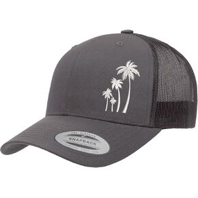 Embroidered Outdoor Four Palm Tree Silhouette Trucker Hat Mesh Back Baseball Hat for Men and Women
