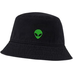 Mens Bucket Hat for Fishing Alien Embroidered Washed Cotton Hat Outdoor Outdoor Sun Hat