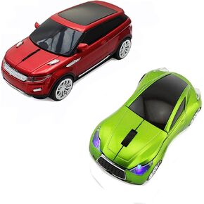 CHUYI Cool Sports 3D Car Shaped Wireless Optical Mouse for Business Travel Office Home School Gift (1 Green, 1 Red)