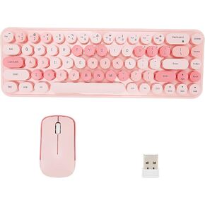Keyboard and Mouse Combo, Keyboard Mouse Combo 2.4GHz Wireless Cute Retro 68 Round Keycaps 3 DPI Keyboard and Mouse for Family Office Gaming, for PC, Laptop,Tablet,Computer Windows (Pink Theme)