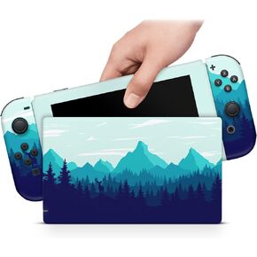 ZOOMHITSKINS OLED Switch Skin Pink, Compatible with Switch OLED Skin Wrap, Blue Mountain Landscape Sky Cloud Nature, 3M Vinyl for Durable & Fit, Made in The USA