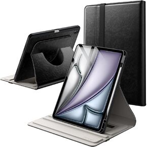 JETech Rotating Case for iPad Air 13-Inch M3/M2 (2025/2024) with Pencil Holder, 360 Degree Rotation PU Leather Folio Protective Cover (Black)
