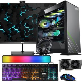 MTG Aurora Max Gaming Tower PC- Intel i7 4th Gen, RTX 3060 12GB, 16GB ARGB RAM, 1TB NVME, 27 Inch 165HZ Gaming Monitor, RGB Keyboard Mouse, Sound Bar, Liquid Cooling, Webcam, Windows 11 Pro