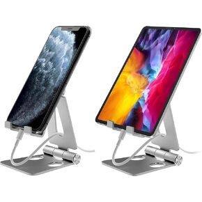 Aduro U-Rise Adjustable Cell Phone Stand Foldable Aluminum Steel Bundle with U-Rise XL Adjustable Aluminum Tablet Stand iPad Holder Universal Portable Holder Stand for Desk Silver