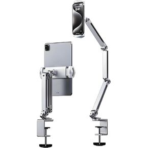 WYYHAA Adjustable Tablet Stand Holder for Desk, Multi-Angle Adjustable Foldable Design Phone Long-Arm Mount Compatible with 4"-12.9" Devices, Aluminum Alloy,Gray