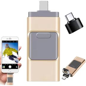 beeto Phoxfer Backup Stick for iPhone, Phoxfer Flash Drive,4-in-1 USB Stick, Phoxfer Memory Stick, Phoxfer Backup Stick for Android(Glod,256GB)