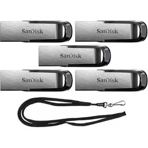 Sandisk 32GB Ultra Flair USB 3.0 Metallic Flash Drive SDCZ73-032G حزمة (1) Goram Black Lanyard (32 جيجابايت ، 5 حزمة)