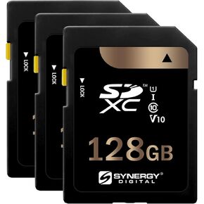 Synergy Digital 128GB Secure Digital SDXC UHS-I Memory Cards, Compatible with OM System OM-5 Digital Camera - Class 10, U1, 100MB/s, 300 Series - Pack of 3