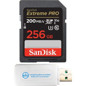 SanDisk SD Extreme Pro 256GB UHS-I Memory Card Compatible with Fujifilm X-M5, X-T50, X100VI Mirrorless Cameras (SDSDXXD-256G-GN4IN) Bundle with 1 Everything But Stromboli MicroSDXC & SD Card Reader