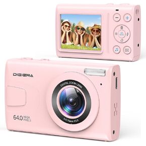 C2 Digital Camera, 64MP 4K UHD Video, Autofocus Point and Shoot Camera with 2.4" IPS Screen, MP3/MP4 Playback, Time-Lapse, 18X Zoom, Flash, Compact Cameras for Kids Teens Beginners, Pink