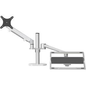 OL-3S Aluminum Height Adjustable Desk Dual Arm 17-32" Monitor Stand + 12-17" Laptop Stand Full Motion Mounting Arm(Silvery)