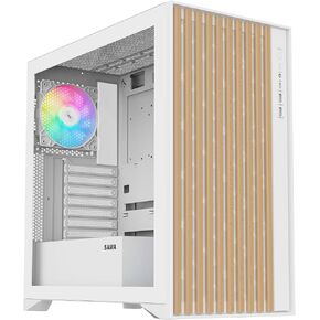 Sama v Nature Mid Tower PC Case مع لوحة أمامية من خشب الجوز الأصلي ، اللوحة الجانبية الزجاجية المقسمة ، 3 × 140 مم ARGB PWM مراوح مثبتة مسبقًا ، USB Type-C ، تصميم تدفق الهواء العالي ، يدعم ATX/M-ATX/ITX-أبيض