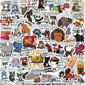 Animal Funny Saying Stickers - 50 Pcs Waterproof Vinyl Humor Quote Stickers for Water Bottle, Laptop, Phone Case, Cup, Guitar - Funny Work for Teens & Adults