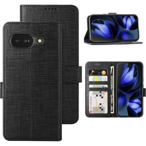 Foluu for Google Pixel 9a Wallet Case ، Pu Leather Flio folio with [Crackproof TPU inner case] ، غطاء بطاقات Kickstand Ultra Slim Strong Magnetic Cover for Google Pixel 9A 2025 (Black)