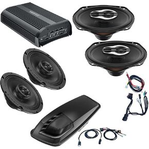 Hertz Hsp3 Plug and Play 4 SPEAKER KIT مع مجموعة Saddlebag 6x9 - تشمل: SP4.900 AMP ، SX165 NEO Coax Meeds ، SX690 NEO Coax Speakers ، HTHP13 T -Power Harness و HD13 Saddlebag Lid Kit مع HBH14