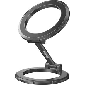 TANSEY Double Magnetic Ring Phone Holder – Quick Attach to Any Iron Surface | Swivel & Tilt Adjustable | Compatible with iPhone 16/15/14/13/12 Series, Magsafe Phone Stand for Desk, Graphite Grey.