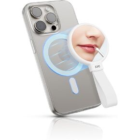 JJC Magnetic Phone Makeup Mirror for iPhone 16 15 14 13 12 Magsafe Case & All Phones, 2.2 inch Round Cell Phone Mirror Decal with Soft Silicone Ring Grip for Make Up, 1X Magnification and Compact