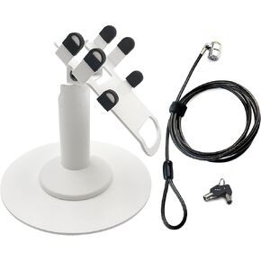 DCCStands Clover Flex Freestanding Swivel and Tilt Terminal Stand with Round Plate and 6.2' Device to Counter Tether Lock and Security Cable, White