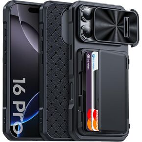for iPhone 16 Pro Max Case Wallet with Credit Card Holder (4-5 Cards), [RFID Blocking & Camera Cover] Slim Card Slot Shockproof Case for Women Men Compatible with iPhone 16 Pro Max, Black