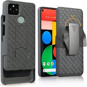 متوافق مع Google Pixel 4A 5G Case with Glass Glass Screen Protector Belt Clip حافظة حافظة روعية حماية صدمة.