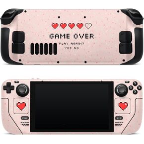 ZOOMHITSKINS Compatible with Steam Deck Skin Pink Cover, Heart Game Over Pink Red Pastel Cute Kawaii Anime, 3M Vinyl Decal Sticker Wrap, Made in The USA