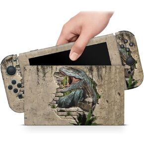 ZOOMHITSKINS Compatible with Switch Skin Cover Animal Jurassic World T- Rex Dinosaur Old Monster Park Leaves Jungle Custom 3M Vinyl Decal Sticker Wrap, Made in The USA