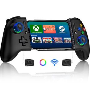 وحدة تحكم هاتف ألعاب كاملة الحجم لجهاز iPhone 15/16 ، Android Phone Tablet ، لعبة Bluetooth Mobile Gamepad مع Hall Trigger/Awysticks ، لـ Roblox ، Genshin Impact ، Call of Duty ، ذات جودة محمولة