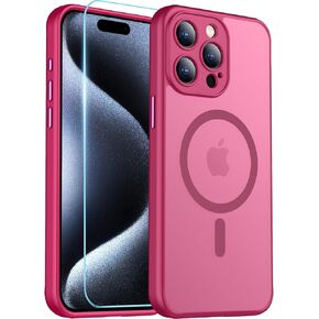 Red2Fire Magnetic for iPhone 15 Case,Upgraded Full Camera Protection,Compatible with Magsafe,Shockproof Protective Translucent Matte Phone Case for iPhone 15 - Black