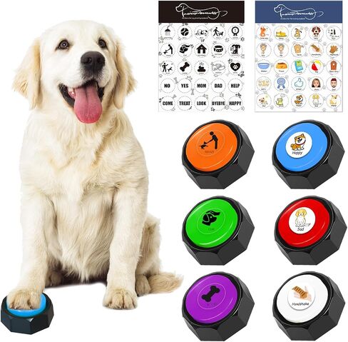 RIBOSY Dog Buttons for Communication with 50 DIY Stickers, 7 in 1 Voice Recording Button, Talking Buttons for Dog Training & Behavior Aids, Train Your Dog to Voice What They Want (Battery Included) in Saudi Arabia