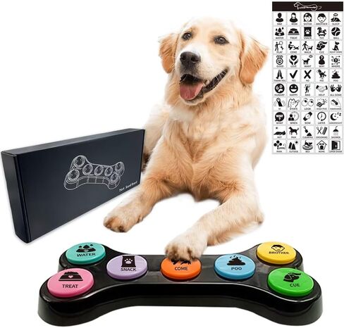 RIBOSY Dog Buttons for Communication with 50 DIY Stickers, 7 in 1 Voice Recording Button, Talking Buttons for Dog Training & Behavior Aids, Train Your Dog to Voice What They Want (Battery Included) in Saudi Arabia