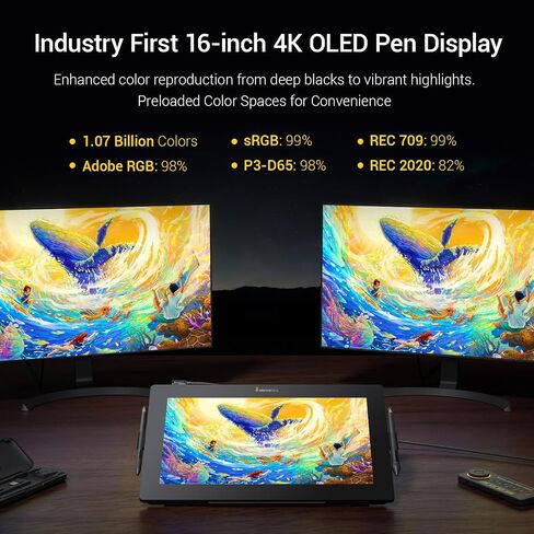 عرض Xencelabs Pen Display 16 حزمة مع مفاتيح سريعة ، 16 بوصة رسم محمول مع شاشة عرض تصميم رسومات مع شاشة مع أقلان من البطارية للفوز/الذراع/MacOS/Linux ، أسود in Kuwait