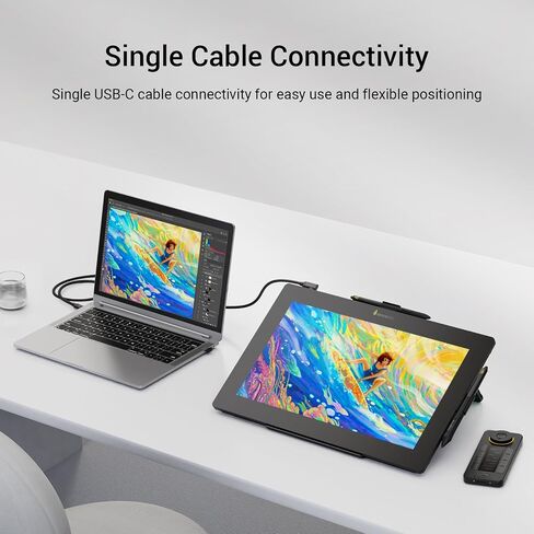 عرض Xencelabs Pen Display 16 حزمة مع مفاتيح سريعة ، 16 بوصة رسم محمول مع شاشة عرض تصميم رسومات مع شاشة مع أقلان من البطارية للفوز/الذراع/MacOS/Linux ، أسود in Kuwait