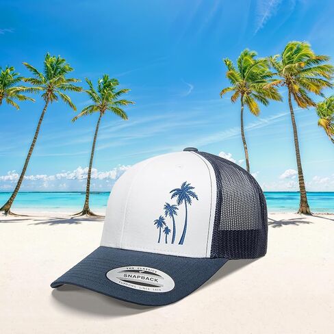 Embroidered Outdoor Four Palm Tree Silhouette Trucker Hat Mesh Back Baseball Hat for Men and Women in Saudi Arabia