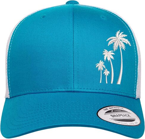 Embroidered Outdoor Four Palm Tree Silhouette Trucker Hat Mesh Back Baseball Hat for Men and Women in Saudi Arabia