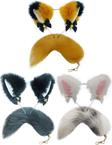GNAYOAHLI Cat Wolf Fox Ears And Tail Set Cosplay For Kids Fox Tail Key Chain in Kuwait