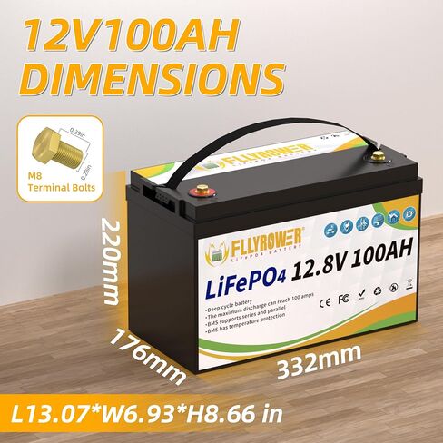 FLLYROWER Lithium Battery 12V 168AH With Smart BMS and 17000 Deep Cycles Lifepo4 Battery Grade A Cells for Marine Trolling Motor RV camping Solar Golf Cart Off-Grid in Kuwait