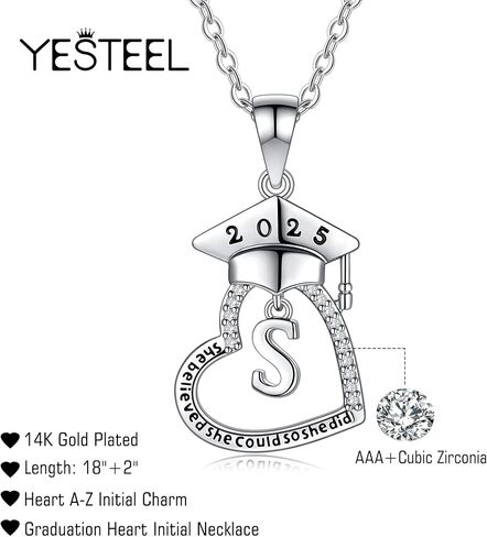 هدايا التخرج لها، فئة 2024 هدايا التخرج من الكلية في المدرسة الثانوية للابنة أفضل الأصدقاء، قلادات التخرج الأولية على شكل قلب مكعبة زركونيا مطلية بالذهب عيار 14 قيراط للنساء والفتيات مجوهرات in Kuwait