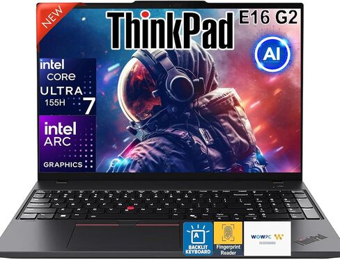 Lenovo ThinkPad E16 G2 16 "جهاز كمبيوتر محمول من AI Business ، Intel Core Ultra 7 155U (> I7-13700H) ، 64GB DDR5 RAM ، عرض 2TB PCIE SSD ، WUXGA (1920 × 1200) ، قارئ البصار ، وين 11 PRO ، WOWPC Bundle in Kuwait
