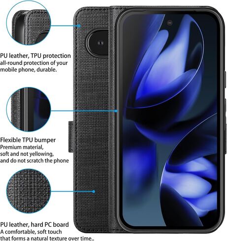 Foluu for Google Pixel 9a Wallet Case, PU Leather Flip Folio with [Shockproof TPU Inner Case], Kickstand Card Slots Ultra Slim Strong Magnetic Closure Cover for Google Pixel 9a 2025 (Black) in Saudi Arabia
