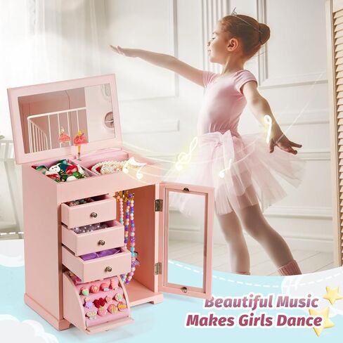 Miratino Jewelry Box for Women, 5 Layer Jewelry Boxes Women's Day Gifts, Rustic Wood Jewelry Organizer Box with Mirror & Display for Rings Earrings Necklaces Watches Bracelets (Rustic Brown) in Kuwait