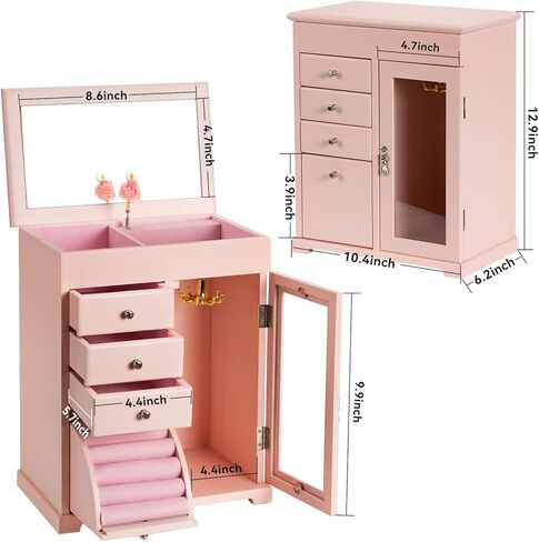 Miratino Jewelry Box for Women, 5 Layer Jewelry Boxes Women's Day Gifts, Rustic Wood Jewelry Organizer Box with Mirror & Display for Rings Earrings Necklaces Watches Bracelets (Rustic Brown) in Kuwait